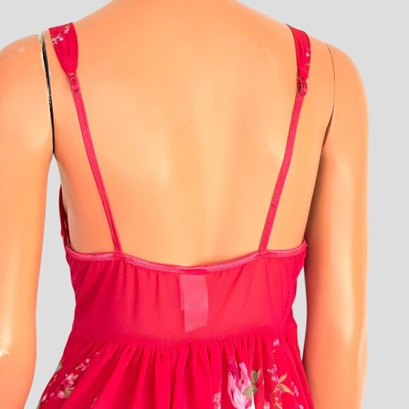 9Os Y2K Babydoll Slip Dress Women’s M Sheer Mini Red Floral Fairy Whimsigoth - Picture 8 of 14